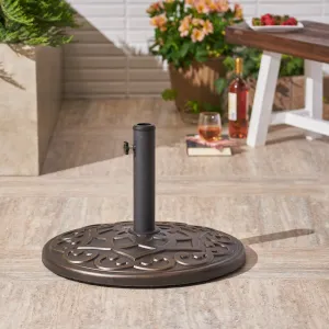 Outdoor 57lb Concrete Circular Umbrella Base, Hammered Dark Copper - NH555403 patio chairs, outdoor seating