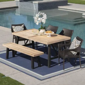 Outdoor 6 Piece Acacia Wood Dining Set with Wicker Stacking Chairs - NH487203 patio chairs, outdoor seating