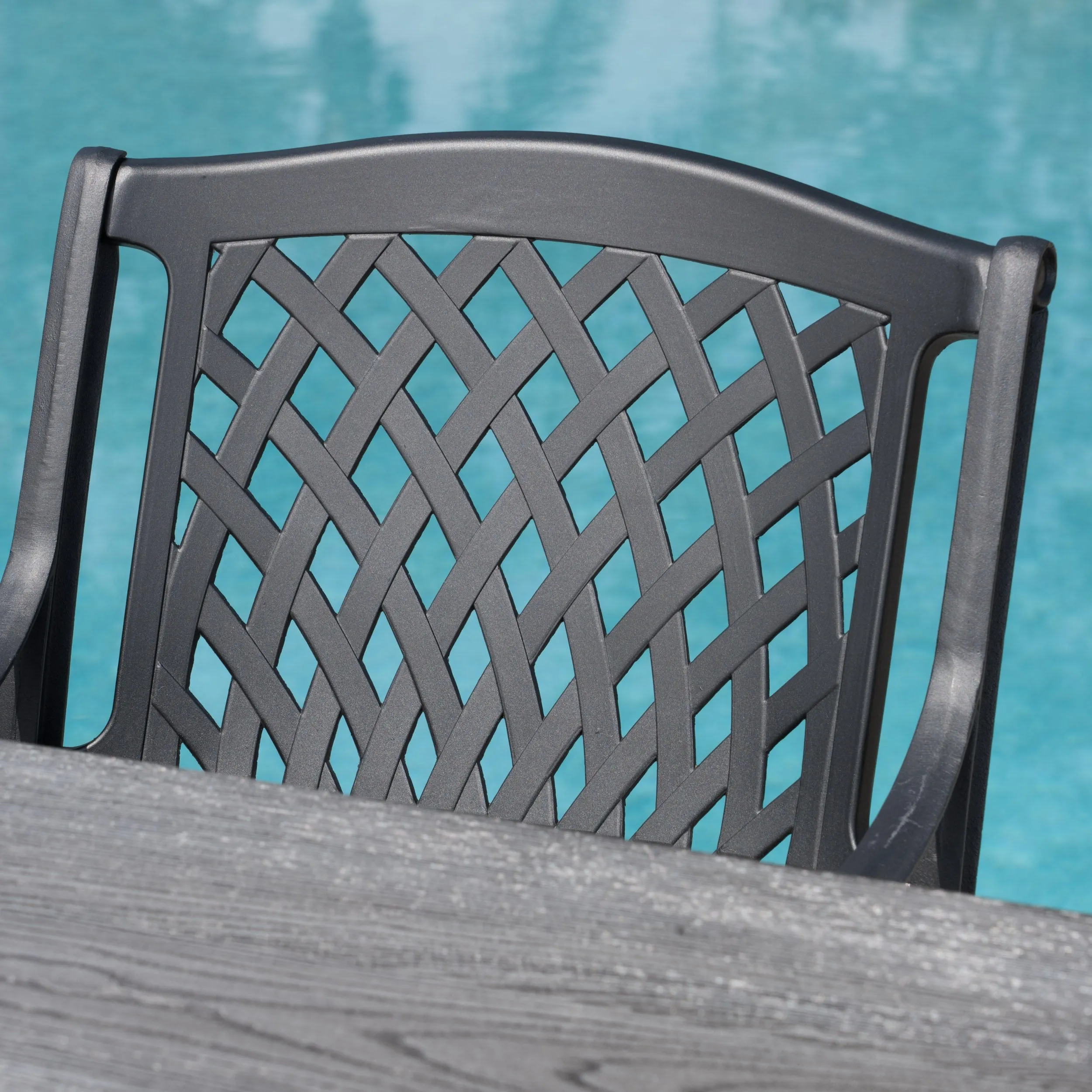 Outdoor 6 Piece Black Sand Aluminum Dining Set with Light Weight Concrete Table and Bench - NH108303