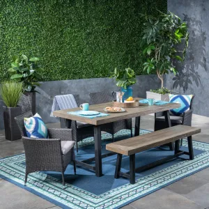 Outdoor 6 Piece Dining Set with Wicker Chairs and Bench - NH052603 patio chairs, outdoor seating