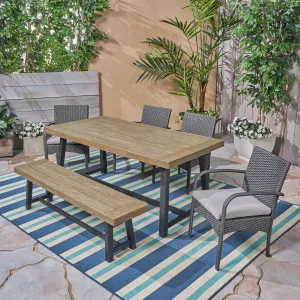 Outdoor 6 Piece Dining Set with Wicker Chairs and Bench - NH842603 patio chairs, outdoor seating