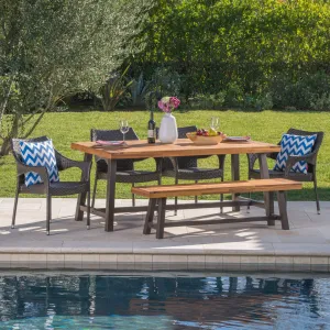 Outdoor 6 Piece Rustic Metal and Sandblast Finished Wood Dining Set - NH835103 patio chairs, outdoor seating