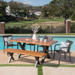 Outdoor 6 Piece Stacking Multi-brown Wicker and Concrete Dining Set - NH777303 patio chairs, outdoor seating