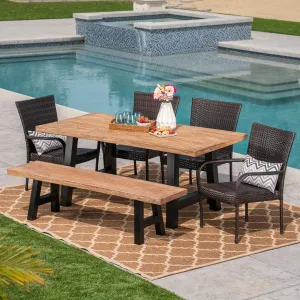 Outdoor 6-Piece Stacking Wicker and Concrete Lightweight Dining Set with Natural Oak Finish in Multibrown - NH297303 patio chairs, outdoor seating