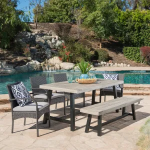 Outdoor 6 Piece Wicker & Acacia Wood Dining Set - NH609303 patio chairs, outdoor seating
