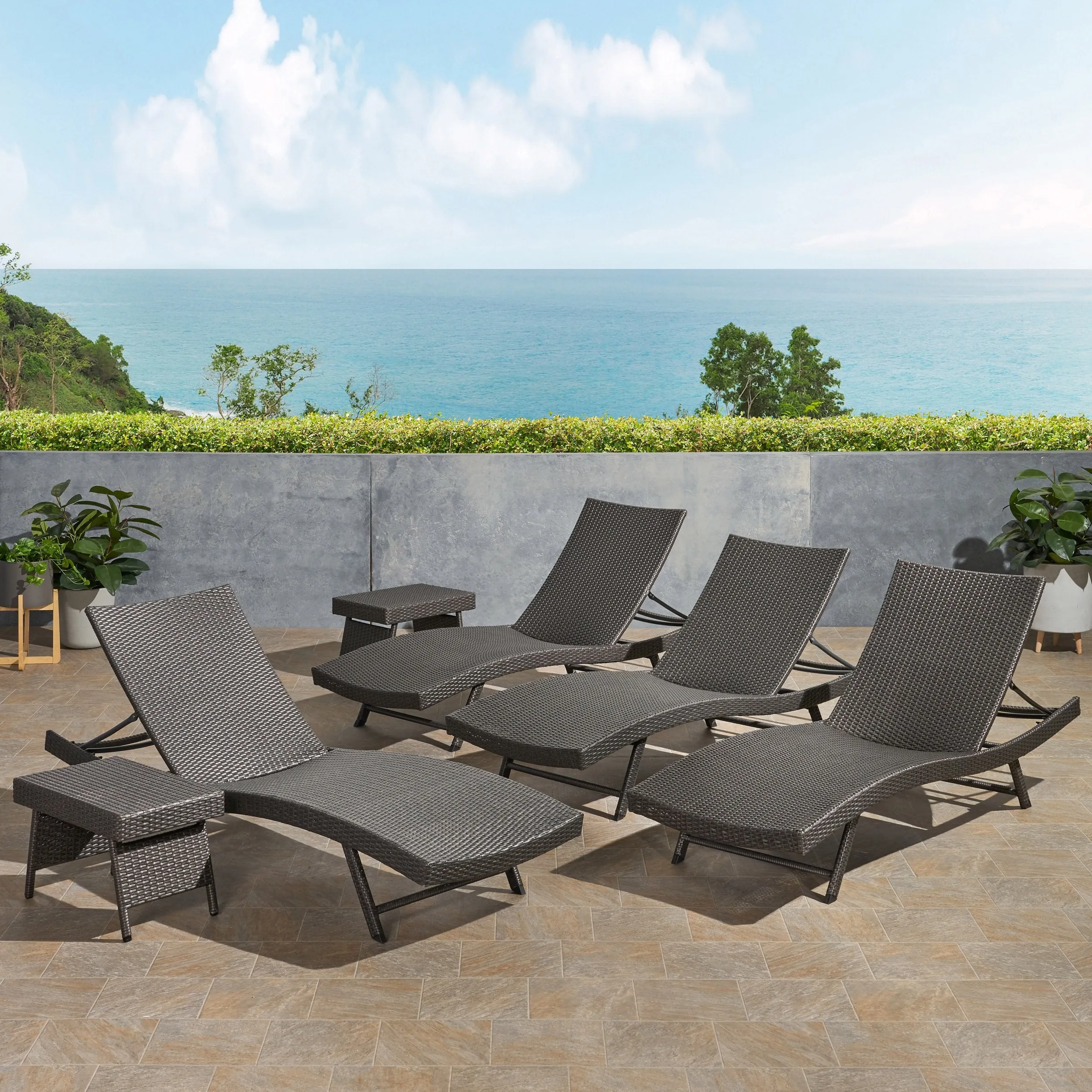 Outdoor 6 Piece Wicker Chaise Lounge Set - NH806403 patio chairs, outdoor seating