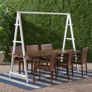 Outdoor 6 Seater Acacia Wood and Iron Planter Dining Set - NH737903 patio chairs, outdoor seating