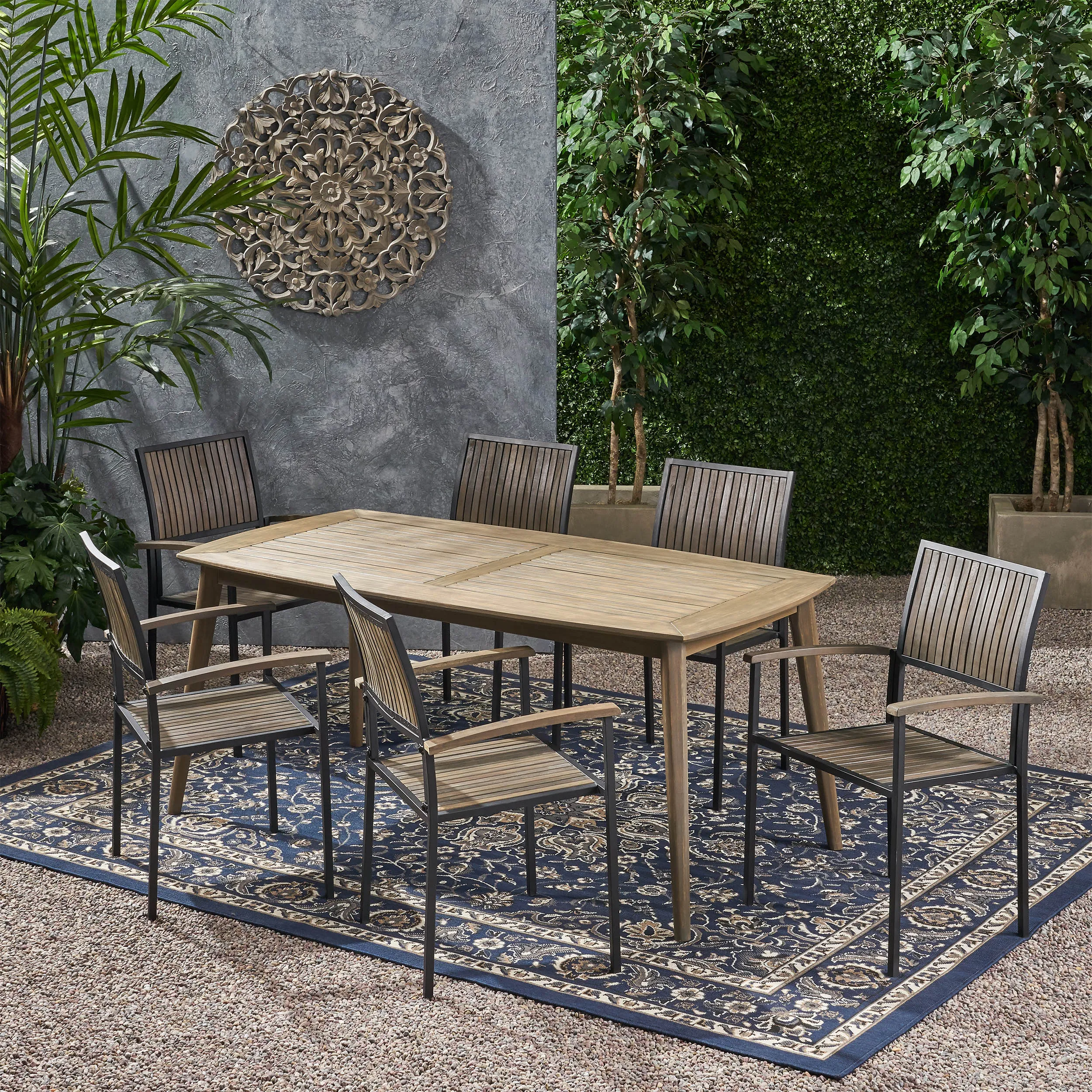 Outdoor 6 Seater Acacia Wood Dining Set - NH317903