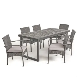 Outdoor 6-Seater Acacia Wood Dining Set with Wicker Chairs - NH870603 patio chairs, outdoor seating
