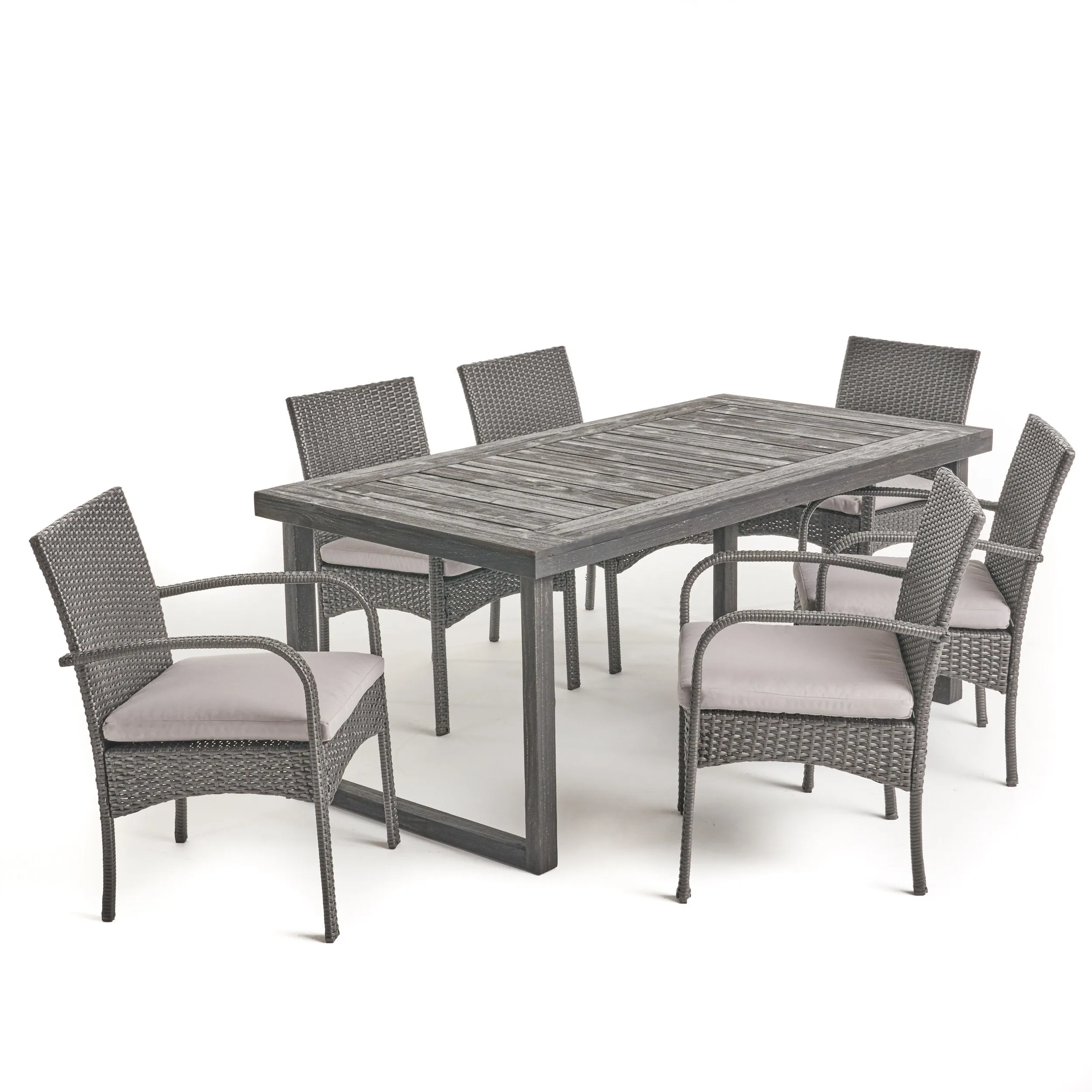 Outdoor 6-Seater Acacia Wood Dining Set with Wicker Chairs - NH870603 patio chairs, outdoor seating
