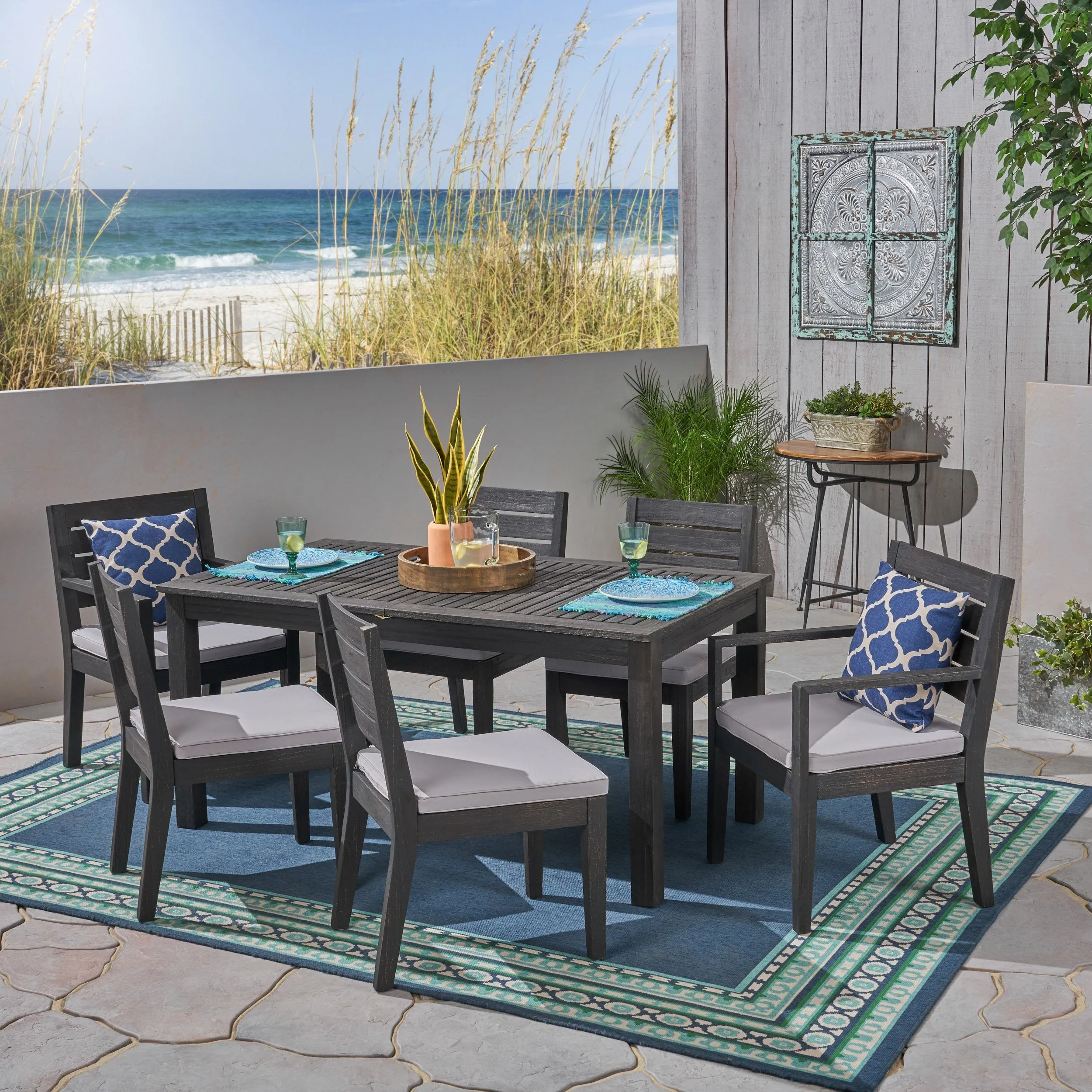 Outdoor 6-Seater Acacia Wood Expandable Dining Set - NH705603 patio chairs, outdoor seating