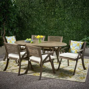 Outdoor 6 Seater Acacia Wood Oval Dining Set with Cushions - NH559903 patio chairs, outdoor seating