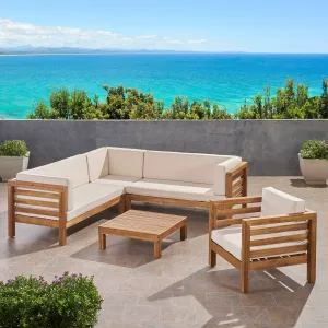 Outdoor 6 Seater Acacia Wood Sectional Sofa and Club Chair Set - NH474803 patio chairs, outdoor seating