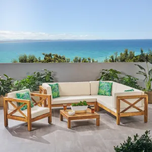 Outdoor 6 Seater Acacia Wood Sectional Sofa and Club Chair Set - NH524803 patio chairs, outdoor seating
