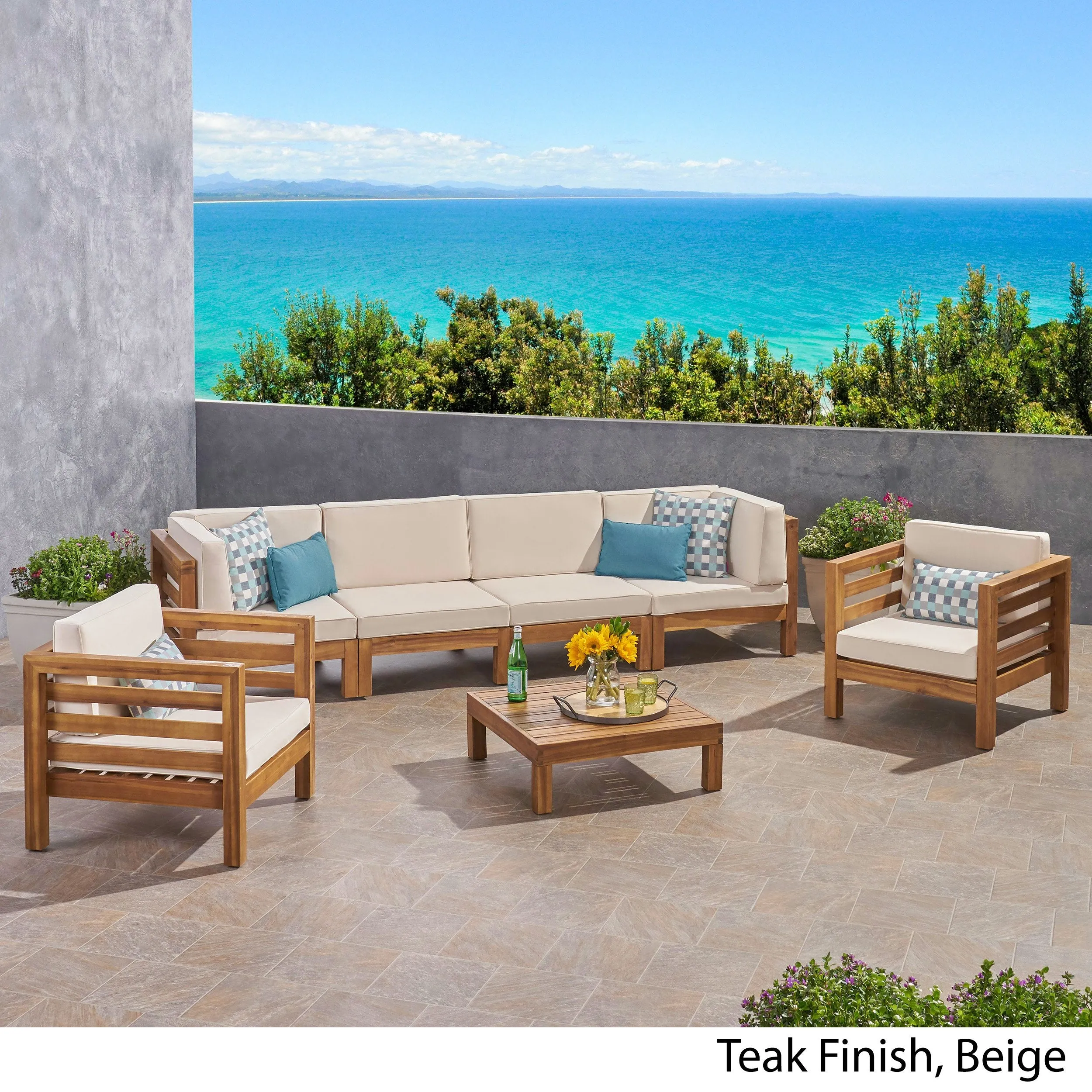 Outdoor 6 Seater Acacia Wood Sofa Chat Set - NH464803