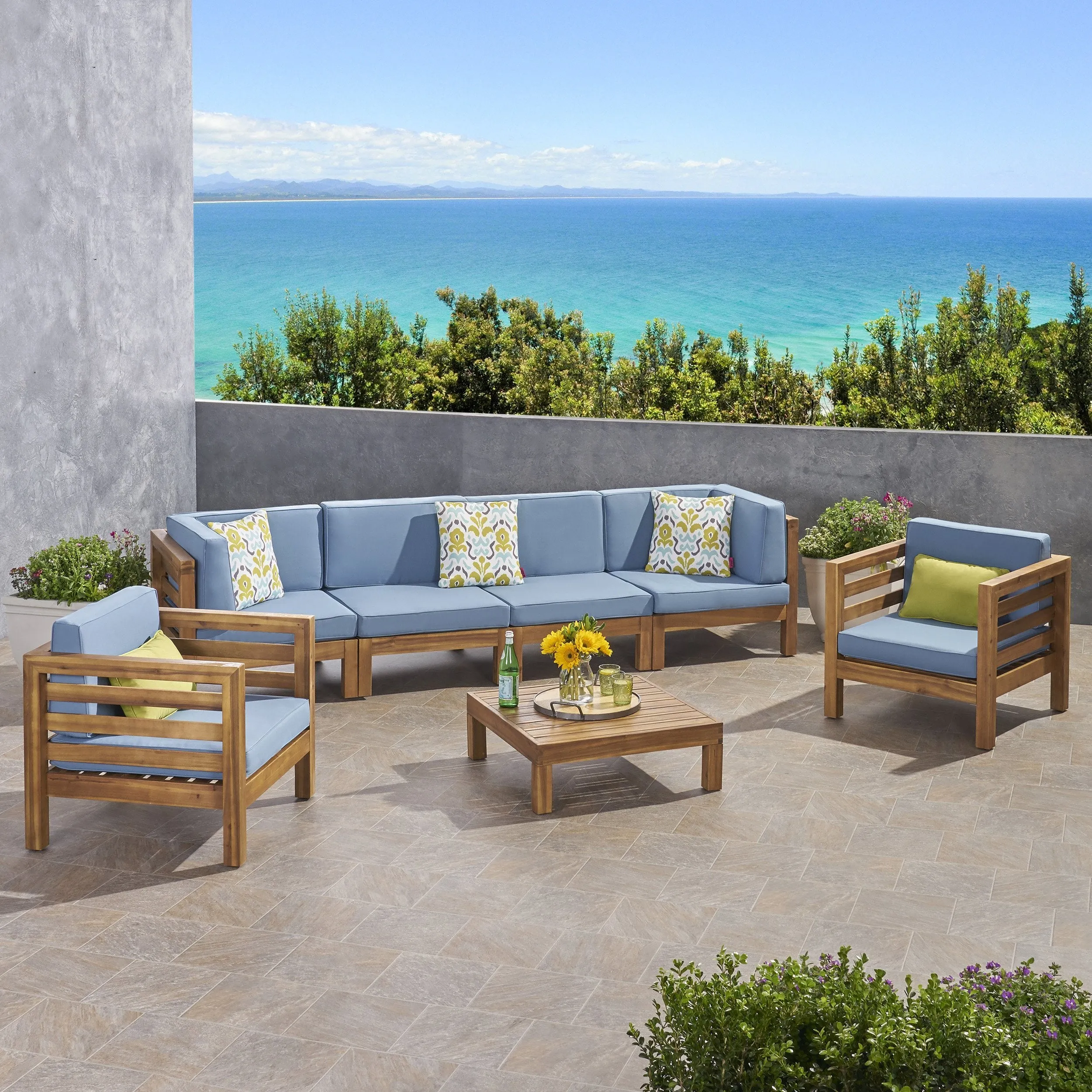 Outdoor 6 Seater Acacia Wood Sofa Chat Set - NH464803