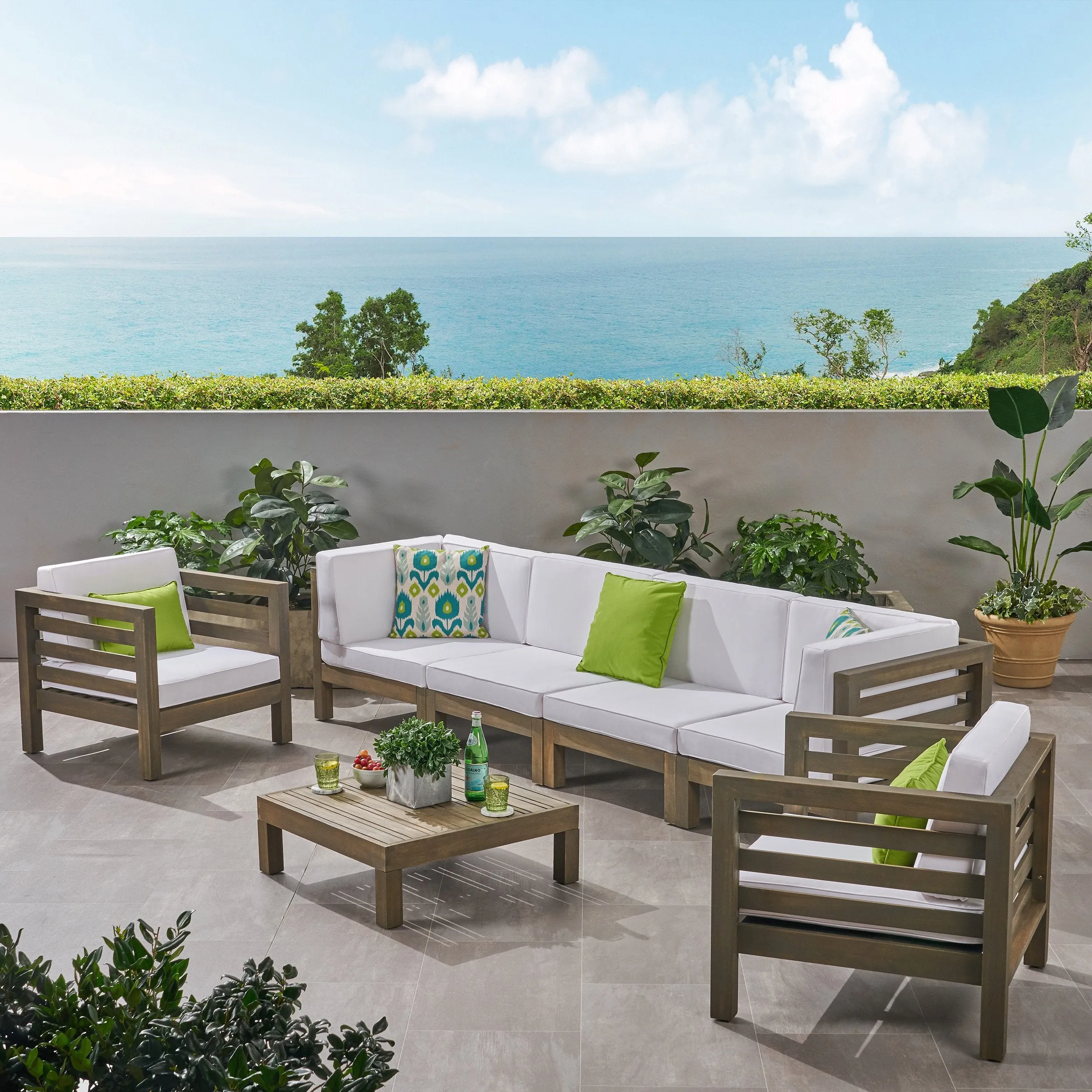 Outdoor 6 Seater Acacia Wood Sofa Chat Set - NH464803