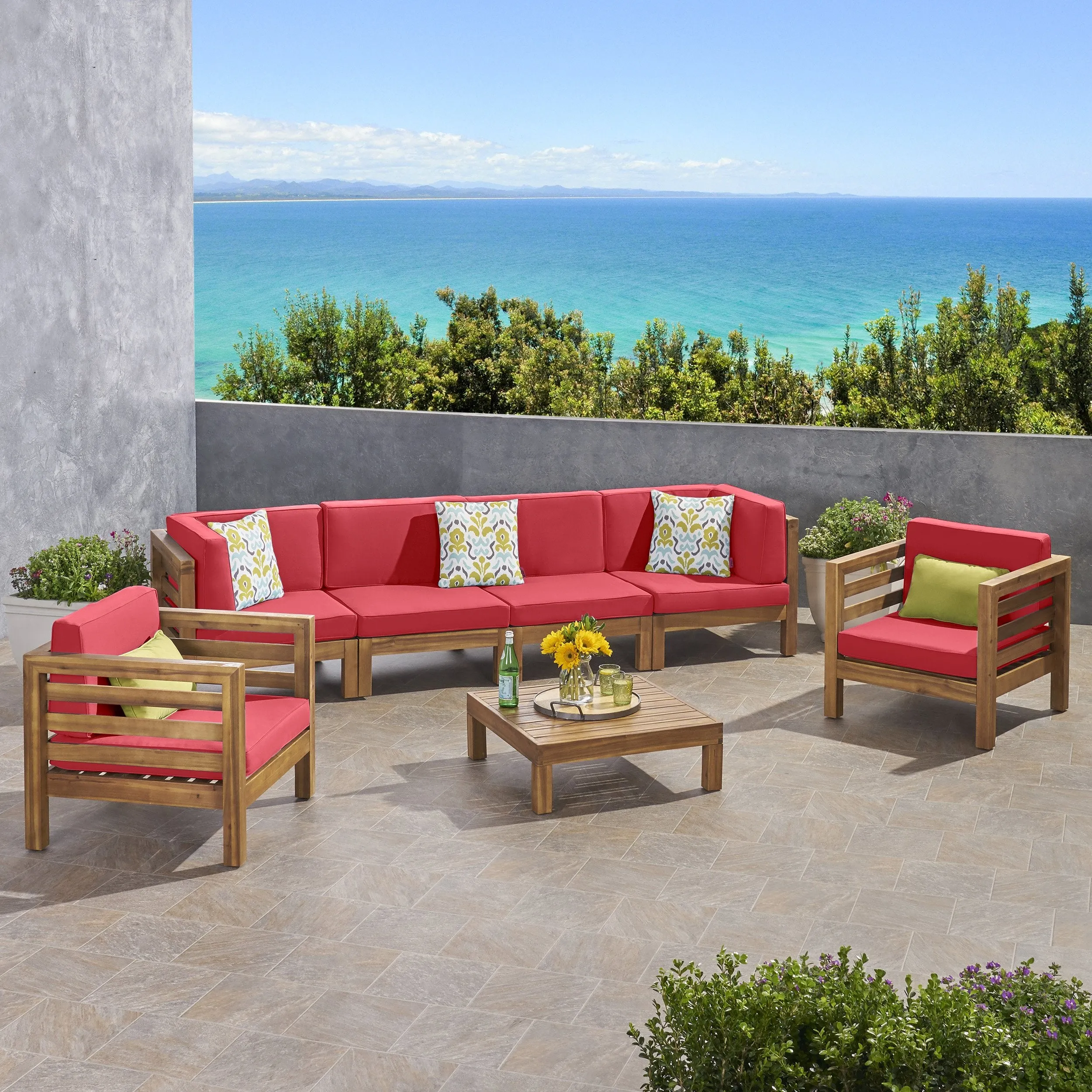 Outdoor 6 Seater Acacia Wood Sofa Chat Set - NH464803