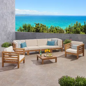 Outdoor 6 Seater Acacia Wood Sofa Chat Set - NH464803 patio chairs, outdoor seating
