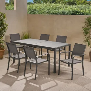 Outdoor 6 Seater Aluminum Dining Set with Tempered Glass Table Top - NH928013 patio chairs, outdoor seating