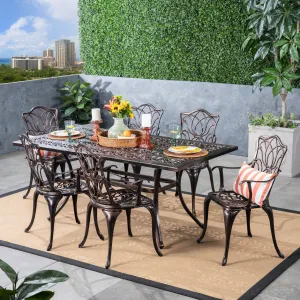 Outdoor 6-Seater Cast Aluminum Rectangular-Table Dining Set - NH733603 patio chairs, outdoor seating