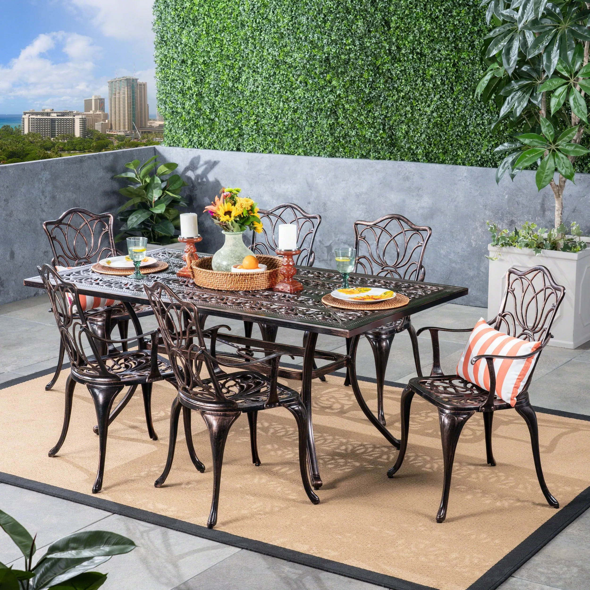 Outdoor 6-Seater Cast Aluminum Rectangular-Table Dining Set - NH733603 patio chairs, outdoor seating
