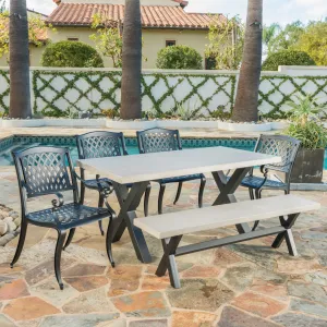 Outdoor 6 Seater Dining Set With Bench - NH783303 patio chairs, outdoor seating