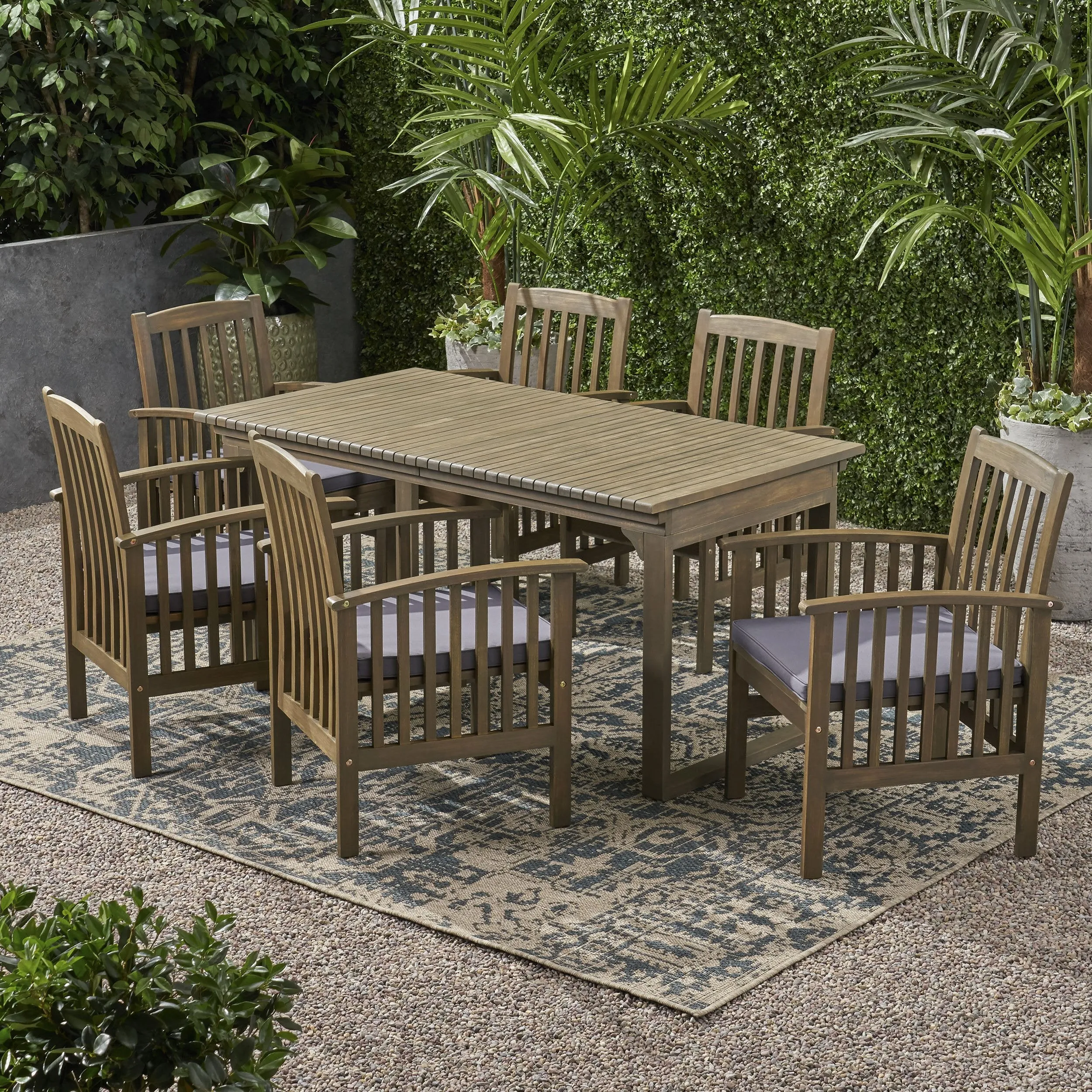 Outdoor 6 Seater Expandable Acacia Wood Dining Set - NH386903 patio chairs, outdoor seating