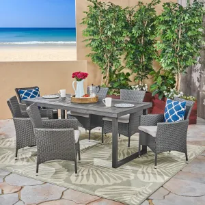 Outdoor 6-Seater Gray Wood & Wicker Dining Set - NH470603 patio chairs, outdoor seating