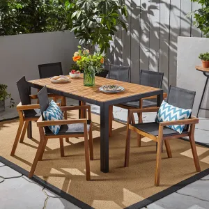Outdoor 6-Seater Rectangular Acacia Wood and Mesh Dining Set - NH013603 patio chairs, outdoor seating