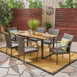 Outdoor 6-Seater Rectangular Acacia Wood and Wicker Dining Set - NH792603 patio chairs, outdoor seating