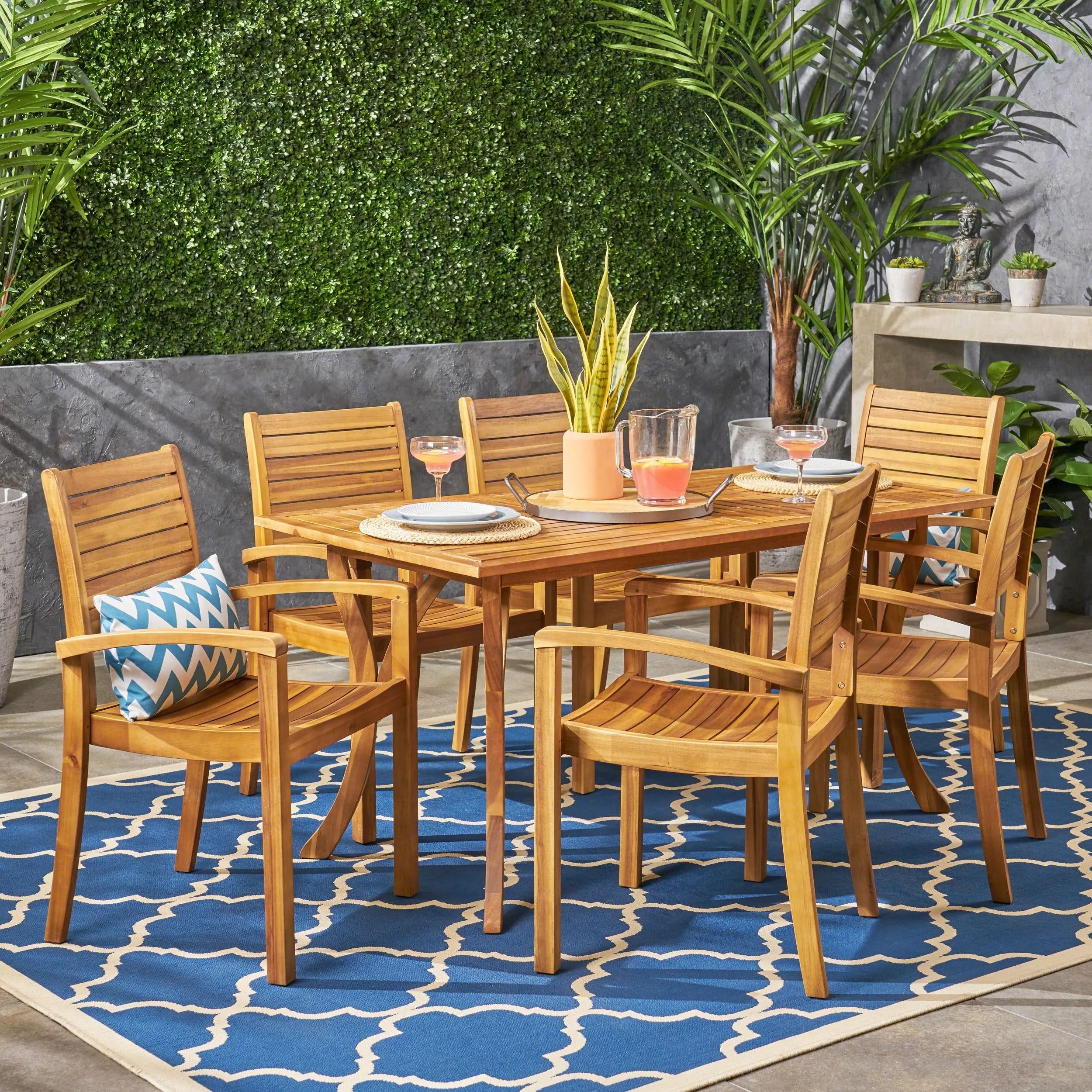 Outdoor 6-Seater Rectangular Acacia Wood Dining Set - NH884603 patio chairs, outdoor seating