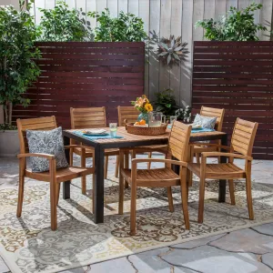 Outdoor 6-Seater Rectangular Acacia Wood Dining Set, Teak and Black - NH903603 patio chairs, outdoor seating