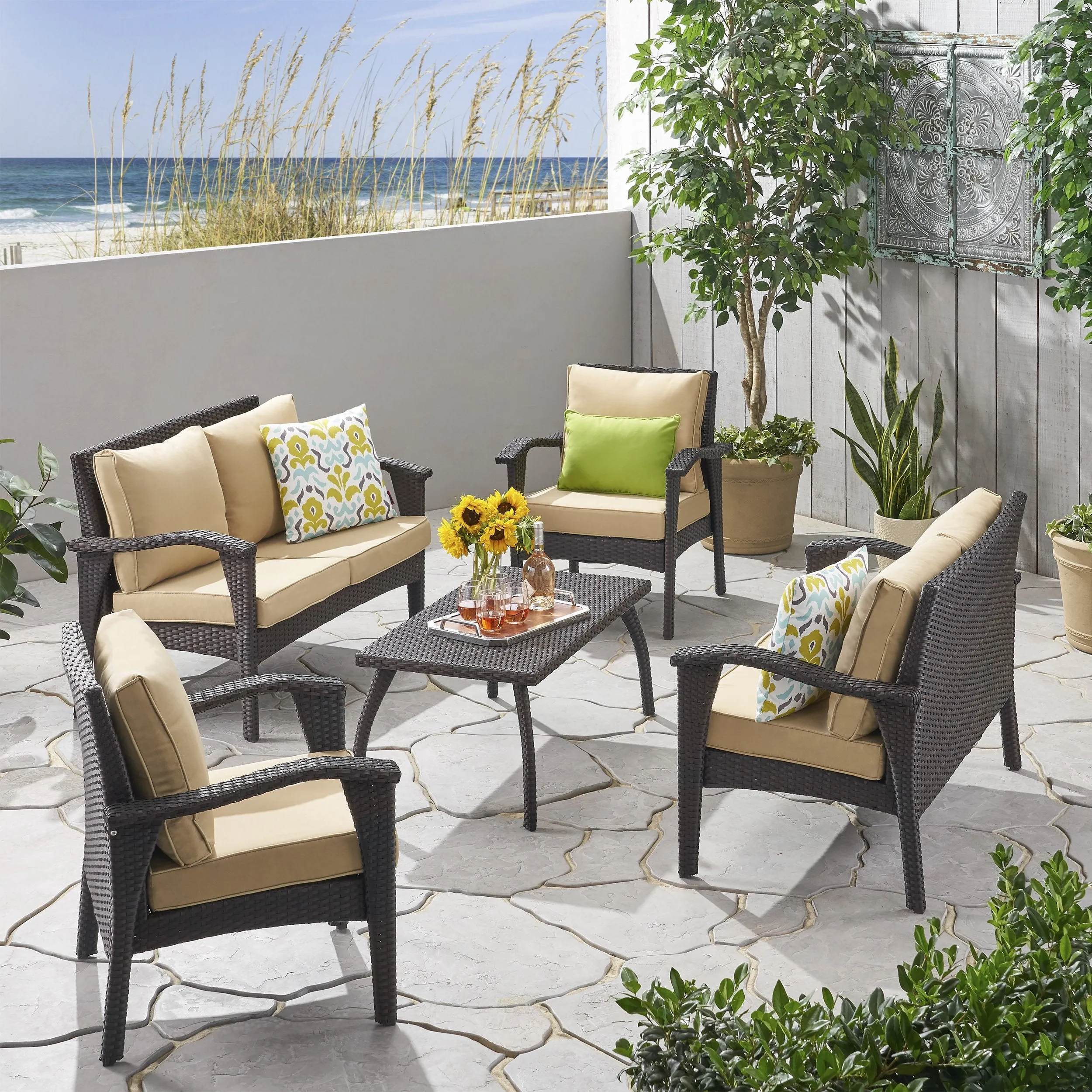 Outdoor 6 Seater Wicker Chat Set with Cushions - NH939903 patio chairs, outdoor seating