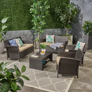 Outdoor 6-Seater Wicker Conversation Set with Coffee Table - NH934503 patio chairs, outdoor seating
