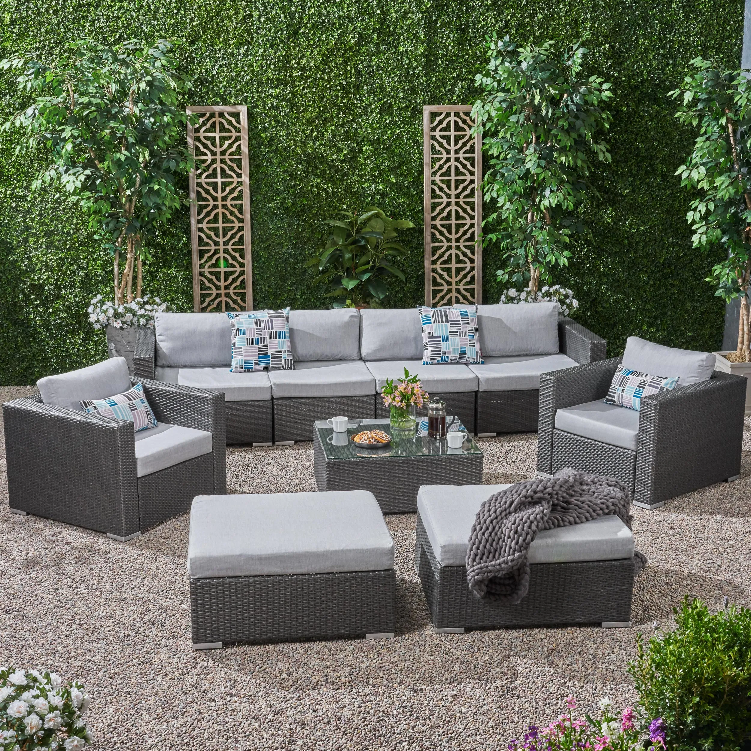 Outdoor 6 Seater Wicker Modular Sectional Sofa Set with Sunbrella Cushions - NH805803 patio chairs, outdoor seating