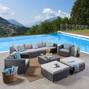 Outdoor 6 Seater Wicker Sectional with Aluminum Frame - NH707503 patio chairs, outdoor seating