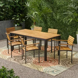 Outdoor 6 Seater Wood and Iron Dining Set - NH238903 patio chairs, outdoor seating