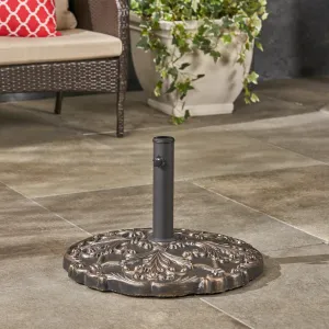Outdoor 66lb Concrete Circular Umbrella Base, Hammered Dark Copper - NH566403 patio chairs, outdoor seating
