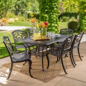 Outdoor 7 Pc Cast Aluminum Dining Set with Extension Leaf - NH976003 patio chairs, outdoor seating