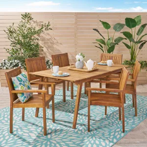 Outdoor 7 Piece Acacia Dining Set, Teak Finish - NH534503 patio chairs, outdoor seating