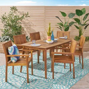 Outdoor 7 Piece Acacia Dining Set, Teak Finish - NH734503 patio chairs, outdoor seating