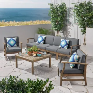 Outdoor 7 Piece Acacia Wood 4-Seater Sofa and Club Chairs Set - NH823803 patio chairs, outdoor seating
