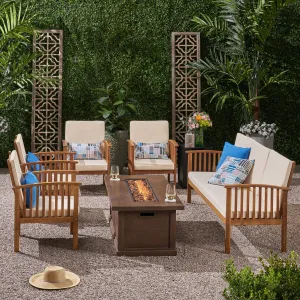 Outdoor 7 Piece Acacia Wood Chat Set with Fire Pit - NH002803 patio chairs, outdoor seating
