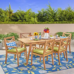 Outdoor 7-Piece Acacia Wood Dining Set with Cushions - NH349503 patio chairs, outdoor seating
