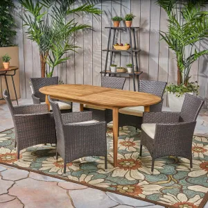Outdoor 7-Piece Acacia Wood Dining Set with Wicker Chairs and Cusions - NH960603 patio chairs, outdoor seating