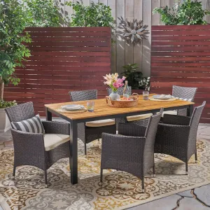 Outdoor 7 Piece Acacia Wood Dining Set with Wicker Chairs - NH352603 patio chairs, outdoor seating