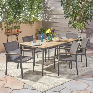 Outdoor 7 Piece Aluminum and Mesh Dining Set with Wood Top - NH791503 patio chairs, outdoor seating