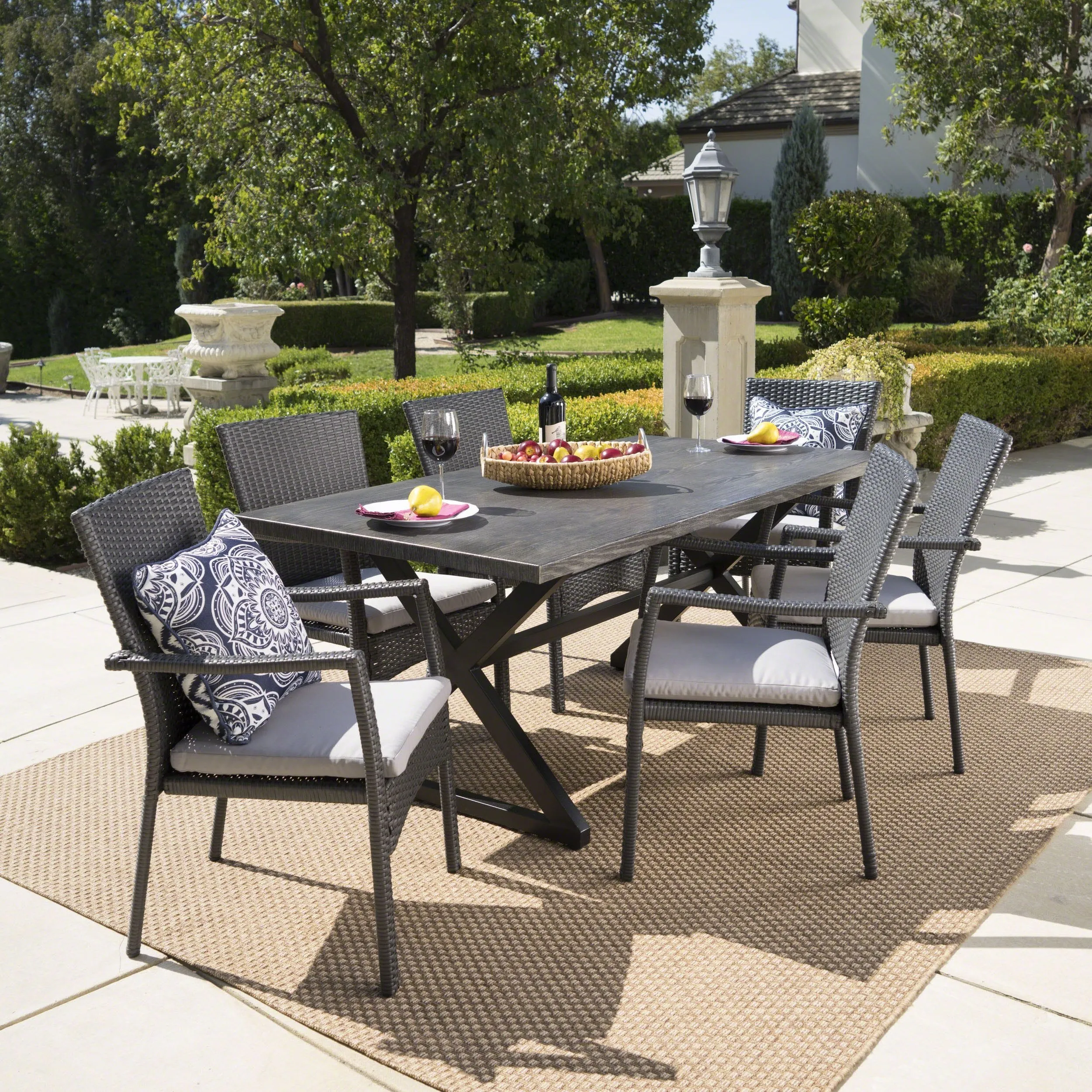 Outdoor 7 Piece Aluminum Dining Set with Wicker Dining Chairs - NH805203
