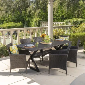 Outdoor 7 Piece Aluminum Dining Set with Wicker Dining Chairs - NH815203 patio chairs, outdoor seating